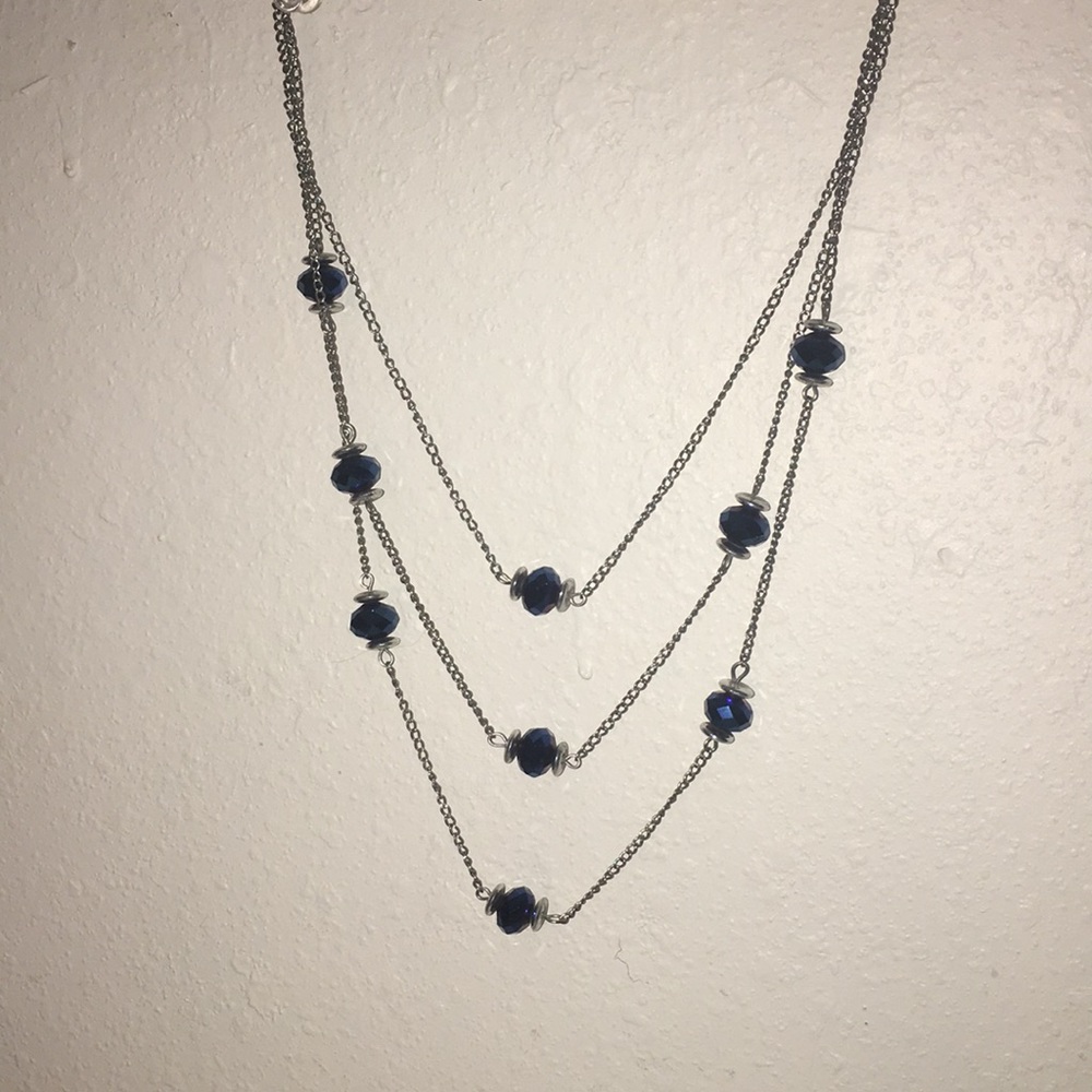 Silver and blue beaded necklace